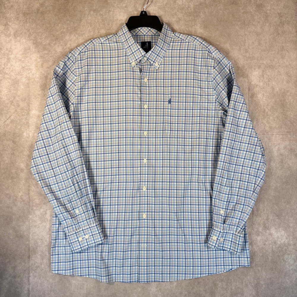 Johnnie-O Button Down Men XL Gulf Blue Plaid Prep-Formance Long Sleeve Shirt